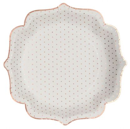 Papierové taniere Rožovozlato-biele bodkované 21cm 10ks