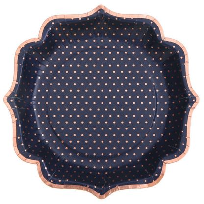 Papierové taniere Ružovozlato-modré bodkované 21cm 10ks