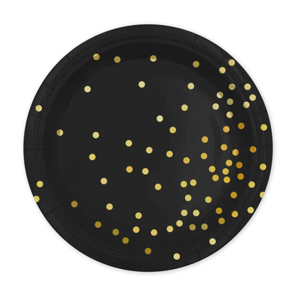 Papierové taniere čierno-zlaté bodky 23cm 6ks