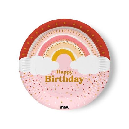 Papierové taniere Happy Birthday Rosegold dúha 23cm 8ks