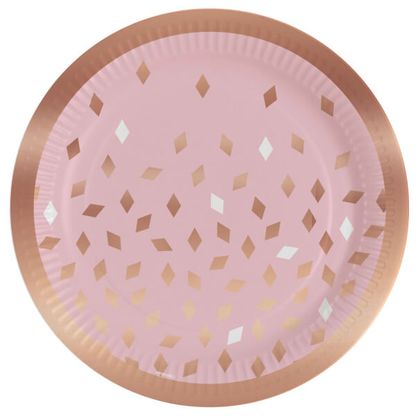 Papierové taniere ružovo-zlaté diamanty 23cm 8ks