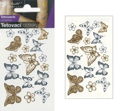 Tetovačky Motýle strieborno-zlaté 10,5x6cm