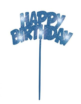 Zápich na tortu Happy Birthday modrý LED 16cm
