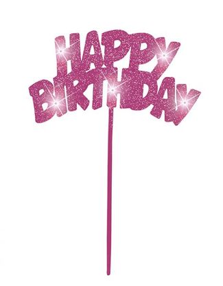 Zápich na tortu Happy Birthday ružový LED 16cm