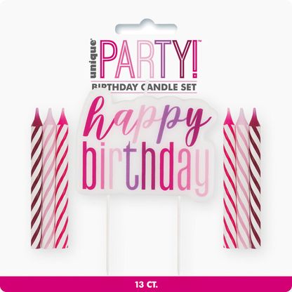 Sviečky na tortu Happy Birthday ružový mix 13ks