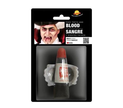 Upírske zuby + umelá krv v tube