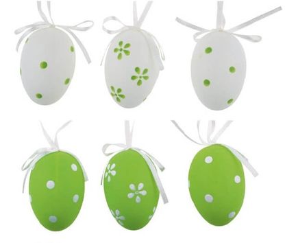 Vajíčka veľkonočné bielo-zelené 6ks 6cm
