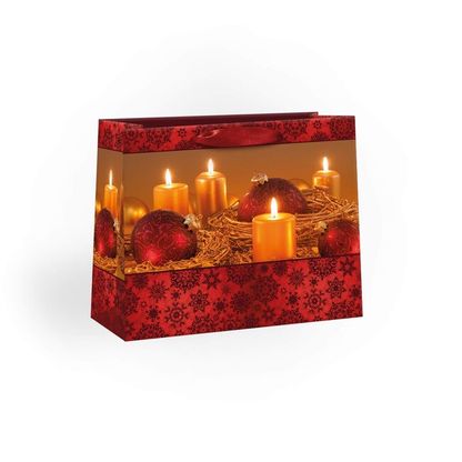 Vianočná darčeková taška Adventné sviečky červené 23x19cm