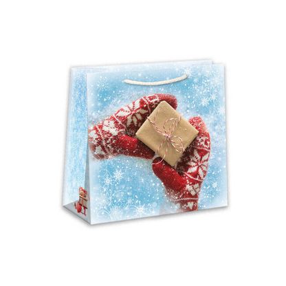 Vianočná darčeková taška Darček v rukaviciach 16x7,5cm