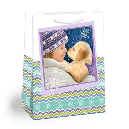 Vianočná darčeková taška Dieťatko so psíčkom 34,5x48cm