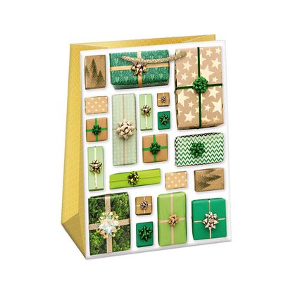 Vianočná darčeková taška Hnedo-zelené darčeky 23x32x12,5cm