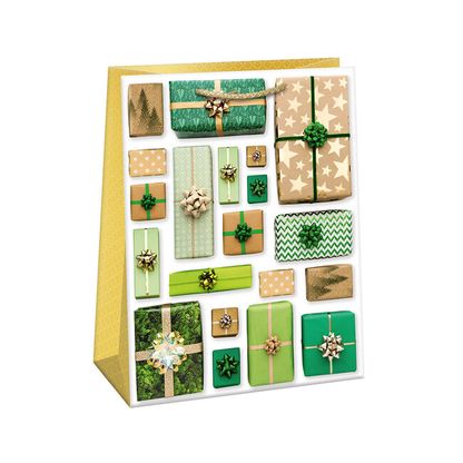 Vianočná darčeková taška Hnedo-zelené darčeky 29x38x13cm