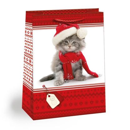 Vianočná darčeková taška Mačiatko sivé 34,5x48cm
