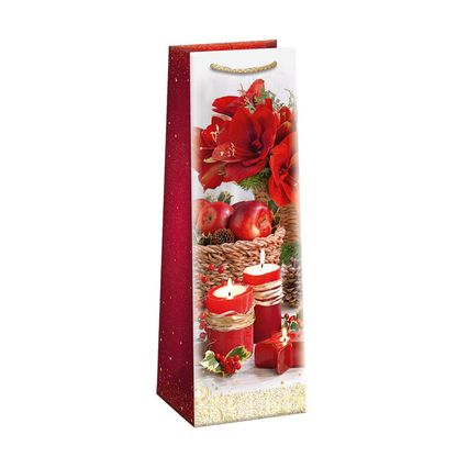 Vianočná darčeková taška na Víno Červená výzdoba 12x40cm