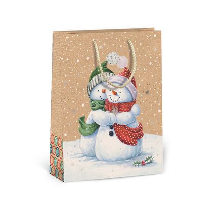 Vianočná darčeková taška Šťatstní snehuliaci 23,3x31,3cm