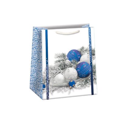 Vianočná darčeková taška Gule modro-strieborné 23x19cm