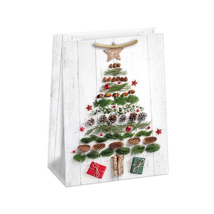 Vianočná darčeková taška Vianočný stromček ihličie a šišky 23x32x12,5cm