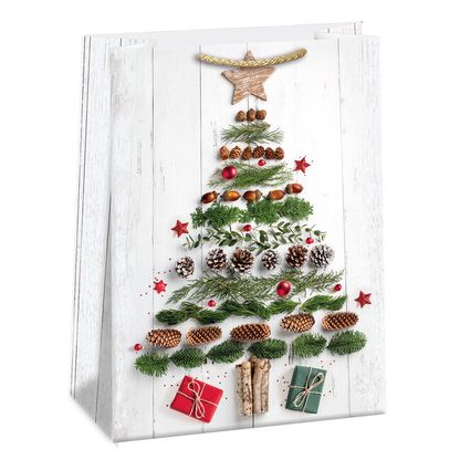 Vianočná darčeková taška Vianočný stromček ihličie a šišky 34,5x48cm