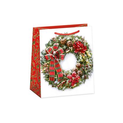Vianočná darčeková taška Vianočný veniec červeno-zelený 23x19cm