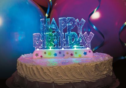 Zápich na tortu Happy Birthday LED farebný 11x8cm